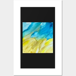 Blue - yellow background, watercolor Posters and Art